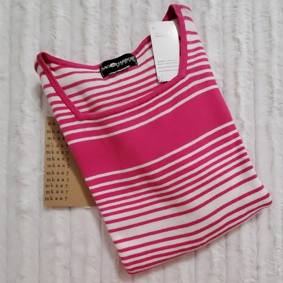 Sag Harbor Woman short sleeve pink and white striped sweater PLUS 1X - Picture 2 of 8